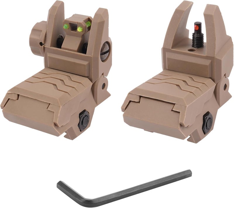 JORMIX Folding Fiber Optic Sights Flip Up Sights Front and Rear Back up Sights for Picatinny Weaver Rails with Red Green Full Dots Polymer - Image 1